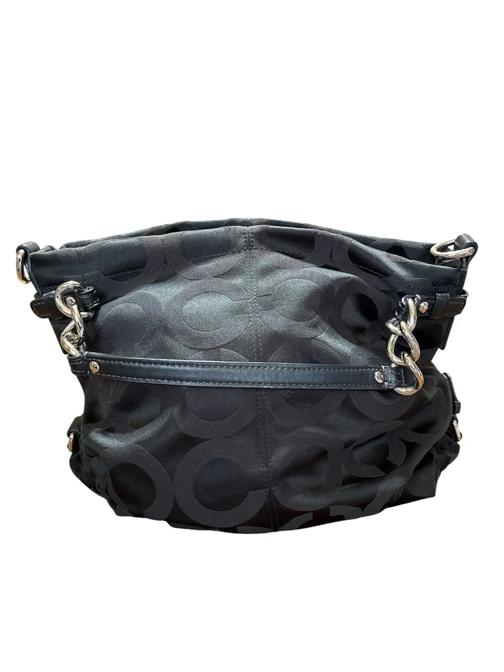 Coach Black Signature Monogram Hobo Shoulder Bag